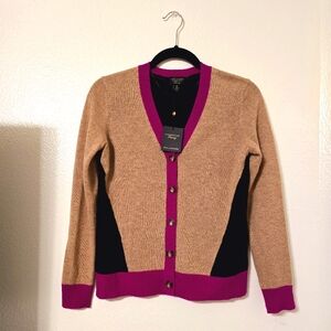 Cashmere XS Cardigan Sweater Colorblock Button Up Pink